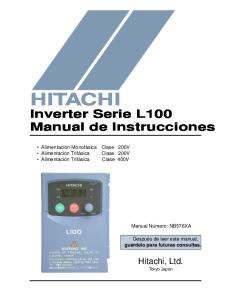 HITACHI. Inverter Serie L100 Manual de Instrucciones. Hitachi, Ltd