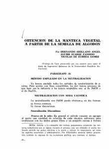 OBTENCION DE LA MANTECA VEGETAL A PARTIR DE LA SEMILLA DE ALGODON