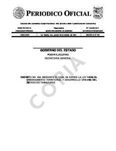 ORGANO DEL GOBIERNO CONSTITUCIONAL DEL ESTADO LIBRE Y SOBERANO DE TAMAULIPAS. Responsable SECRETARIA GENERAL DE GOBIERNO
